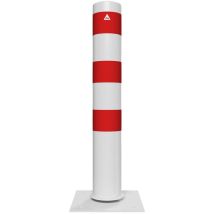 Schake Stahlrohrpoller Ortsfest Aus Stahlrohr Verzinkt Ø273x5,0mm Weiß Mit Rot Reflektierenden Leuchtstreifen Zum Einbetonieren 2000mm Gesamtlänge