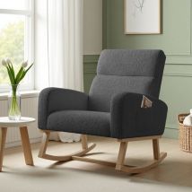 Schaukelstuhl Mit Armlehnen – Dunkelgrau Aus Teddy-samt – 78 X 69 X 87 Cm – Industrieller Stil – Wohnzimmer/büro/schlafzimmer