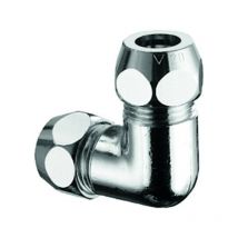 Raccordo a gomito a doppia vite Schell con 2 raccordi a compressione, cromato 3/8 pollici x 10 mm