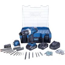 Perceuse Visseuse à percussion DTB20-20ProS - Coffret - Atelier mobile - Avec 206 accessoires, 2 batteries et un chargeur inclus - Scheppach