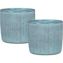 Scheurich - Solido Linea, Blumentopf 2er Set Aus Keramik, Farbe: Lagoon, 15 Cm Durchmesser, 13,7 Cm Hoch, 1,9 L Vol.