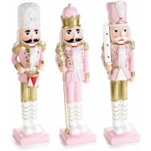 Gruppo Maruccia - Schiaccianoci Natalizi In Resina Rosa E Oro Statuine Natalizie Decorative Per La Casa- Idea Regalo Set Da 3