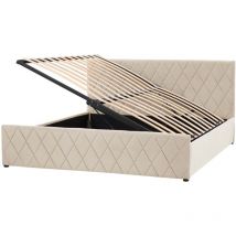 Bett Beige Samtstoff Mit Lattenrost 180 X 200 Cm Kopfteil Bettkasten Hochklappbar Modern Glamourös Doppelbett Schlafzimmer Möbel Ausstattung