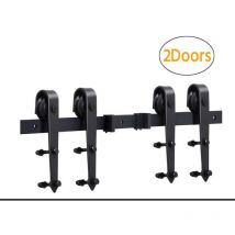 Aqrau - Schiebetür 366cm Schiebetürbeschlag Set Schiebetürsystem Laufschiene für Schiebetür Schwarz Pfeil-Form(Doppeltür)