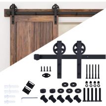 Schiebetüren Schiebetürsystem Komplettset Laufschiene Rollen Set Schwarz, Big Wheel Barn Door Hardware Kit - 1.8M/6FT
