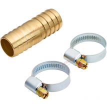 672011 - Connettore per Tubi di Scarico con 2 Fascette Stringitubo 20/32 mm, in Ottone, Raccordo per Tubo di Scarico Lavatrice e Lavastoviglie