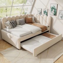 Schlafsofa 140x200 Cm Mit L-förmigem Gestell Und Ausziehbett, Beiger Veloursstoff