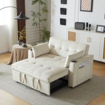 Schlafsofa 2-sitzer Klappsofa Mit 3-fach Verstellbarer Rückenlehne, Getränkehaltern Und Seitentaschen Samt Beige