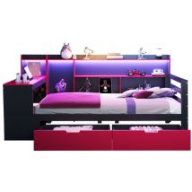 Schlafsofa Aus Massivholz,mit Schreibtisch Bücherregal Ablagefächern Und Regalen, Mit Steckdose, Mit 2 Großen Ablagefächern, Multifunktionales 