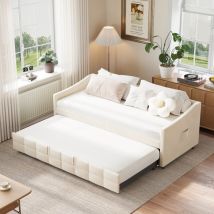 Schlafsofa, Klappbares Schlafsofa, 2-sitzer Schlafsofa, Klappsofa, 2-sitzer Schlafsofa In Cremefarbenem Samt, Modernes Klappsofa Mit Ausziehfunktion 