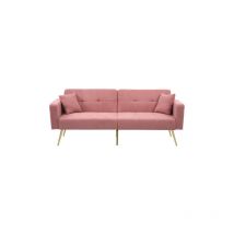 Schlafsofa mit Bettfunktion, verstellbarem Winkel, goldenen Beinen, mit Kissen und seitlichen Aufbewahrungstaschen,Rosa.