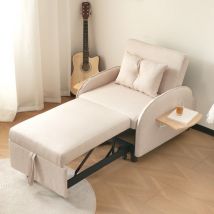 Dans Les Nuages - Schlafsofas 167 cm, mit verstellbarer Rückenlehne, klappbaren Regalen, Schlaffunktion, Wohnzimmermöbel aus Leinen – Beige