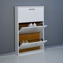 Schlankes Holz-Schuhschrank, platzsparendes Modell, Made in Italy, für die Inneneinrichtung -3 Türen / Weisse