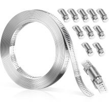 Schlauchschellen aus Edelstahl 304 – verstellbare Schlauchschellen aus Edelstahl mit 10 Befestigungselementen – für Wasserrohre, Hausgasrohre, 3 m