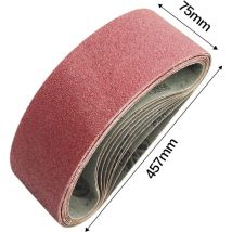 Schleifband 75 x 457 mm, Schleifbänder gemischt (3x Körnung 80/120/150/240/400) für Bandschleifer 15 Stück