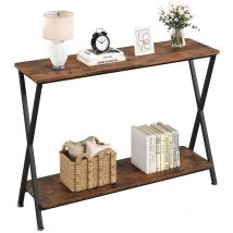 Schmaler Vintage Konsolentisch mit Metallgestell und Ablagen – 105 x 30 x 81 cm, Dunkelbraun – Beistelltisch Eingangstisch für Flur, Eingang und