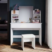 Schminktisch sonni mit Spiegel und Hocker Weiß 108 cm breit