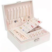 Schmuckschatulle für Frauen und Mädchen, 2-lagige Schmuckschatulle, abschließbare Schmuckaufbewahrung mit Schlüssel, wasserdichte Schmuckschatulle