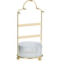 Schmuckständer – 25 cm – Goldener Metallständer mit Glasbehälter – Ideal für Ohrringe, Halsketten, Armbänder – Elegantes Design