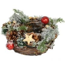 Vacchetti - Schneebedeckter Kerzenhalter mit roten Beeren und Tannenzapfen cm ø24h14