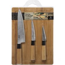 Schneidebrett aus Bambus und 3 Edelstahlmesser black bambou