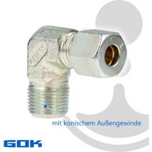 GOK - Schneidringverschraubung Typ werk - 90° Winkel - Verschraubung ø 12 mm x r 3/8 Zoll ag, Stahl verzinkt, Schneidring Messing