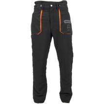 Yukon Schnittschutzhose Größe M – 4-Wege-Stretchpolyester – Schwarz mit orangefarbenen Farbakzenten – Schnittschutzklasse 1 – 20 m/s