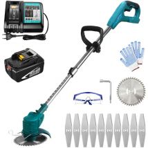 Mawiron - Schnurloser Rasentrimmer, 30-mm-Elektro-Rasentrimmer mit Messersätzen, mit 1 5,5-A-Akku und DC18RC-Ladegerät, kompatibel mit dem