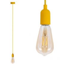 Schnurpendel Hängeleuchte Textil gelb mit E27 Filament LED, Ø 8,5cm