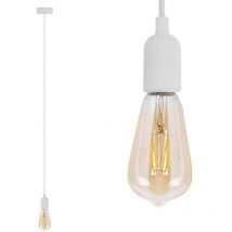Schnurpendel Hängeleuchte Textil weiß mit E27 Filament led, ø 8,5cm