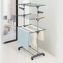 Guoyihua - Aqrau Séchoir à Linge Pliable, Etendoir à Linge Peu encombrant en Métal 3 Étages, avec Ailes Latérales, Roues, Extensible pour Intérieur