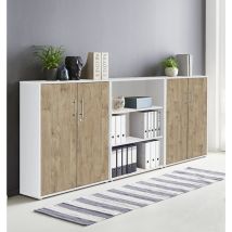 Bmg Möbel Abschließbare Regalwand/schrankwand, Office Edition Set 9, Weiß / Gold Harbor Oak