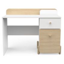 Schreibtisch 1 Schublade und 1 Tür Weiß und Eichedekor B103,4 cm - EDAJ