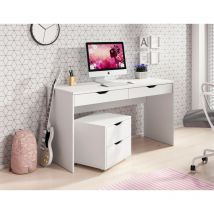 Schreibtisch 140 cm Larro - Computertisch mit Schubladen & Rollcontainer (Weiß)