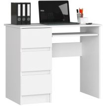 PC-Schreibtisch Akord A6 links in der Farbe Weiß mit 3 Schubladen und 1 Ablagen B90 x H77 x T50 cm
