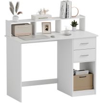 Schreibtisch Mit 2 Schubladen & Regal - Platzsparender Computertisch 105x48x94cm Für Büro Heimbüro Arbeitszimmer Wohnzimmer, Weiß, Mondeer