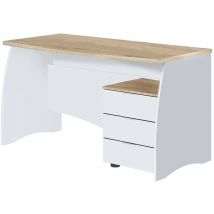 Schreibtisch Carrollton, Schreibtisch, PC-Halter Studiertisch mit 3 Schubladen, cm 136x67h74, Weiß und Eiche