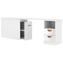 Schreibtisch + Stauraum 90 Weiß Leder 76,5x202x45cm
