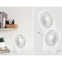 Schreibtisch Ventilator 2er SET - 3 Stufen, Weiß Höhe 23cm Akku & USB-C Anschluß