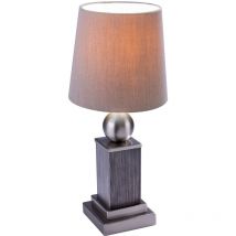 Schreibtischleuchte Tischlampe Leuchte Arbeitszimmer Textil Schirm Leselampe aus Holz, Kabel 1,5 m, braun grau, Fassung 1x E14, DxH 15x34