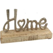 Schriftzug Home aus Aluminium auf Holzfuß – 35cm x 5cm x 17cm – Deko-Objekt für modernes Wohnen