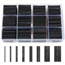 KMS - Schrumpfschlauch, 650 Stück, Schwarz, Schrumpfschlauch, 8 Größen, Verhältnis 2:1, Thermo-Schrumpfschlauch-Set, Schwarz