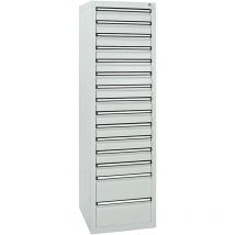 Schubladenschrank Serie sts 410, 15 Schubladen lichtgrau (13x100, 2x200mm) - Stumpf