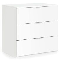 Schubladenblock Bridgeport, Moderne Kommode mit 3 Schubladen, Niedrige Kommode für Schlafzimmer, Mobil wöchentlich, cm 77x38h80, Weiß