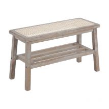 Schuhbank für Eingangsbereich 2 Ebenen Rustikaler Stil Rattan Holz Naturholz Wahson