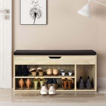 Schuhbank schuhkommode schuhablage mit sitzkissen holz 104 x 48 x 30 cm weinatur natur 88304215 88304215 88304215 88304215 88304215
