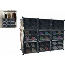Schuhregal Shoe Regalsystem Kunststoff Schuhablage Rechteckiges Würfel Schuhständer Rack Schuhregal Schmal Garderobenschrank mit Tür, Schwarz