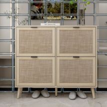 Dans Les Nuages - Schuhschrank 105 cm, mit 4 Türen aus Polyrattan, Stauraum, herausnehmbare Einlegeböden, für bis zu 16 Paar Schuhe – Weiß