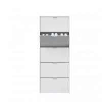 Platzsparender Schuhschrank 180x17x70 cm hochglanzweiß mit 5 Klappen – Russia