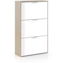 Miroytengo - Schuhschrank Escondido, Schuhschrank mit 3 Klapptüren, Schrank mit doppelter Kapazität für bis zu 18 Paar Schuhe, cm 70x17h180, Eiche